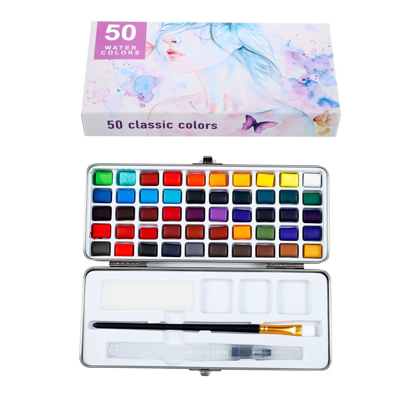 Set de Pintura de Acuarela Sólida Nacarado de 50/72 Colores en Caja de Metal para Arte y Uñas