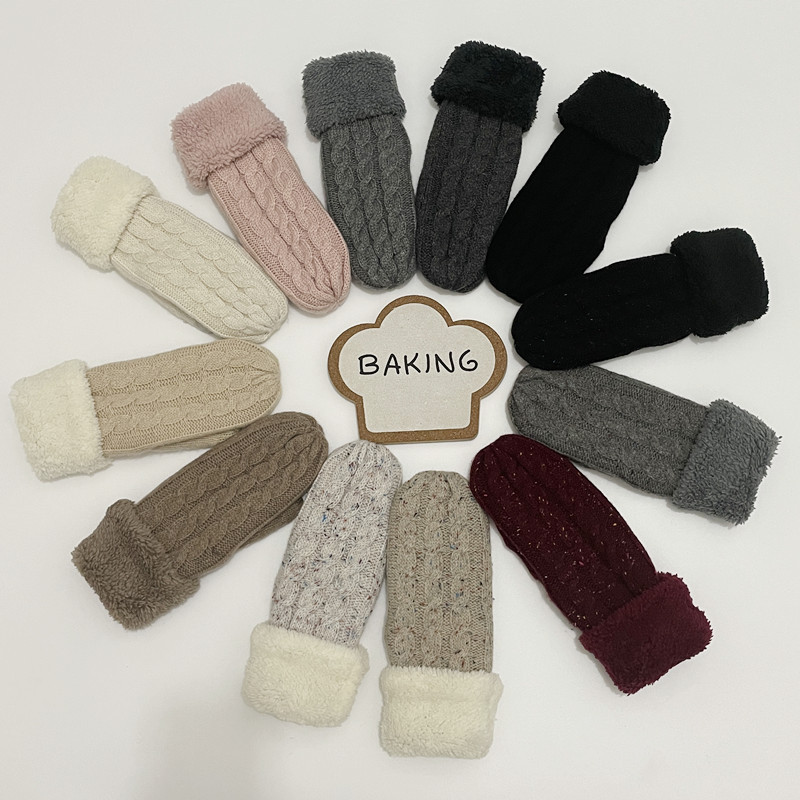 Pantalla táctil de punto de lana bolsa conjunto de hombres y mujeres de otoño e invierno al aire libre a prueba de viento cálido engrosado adulto Dedo de lana forrado de lana guantes