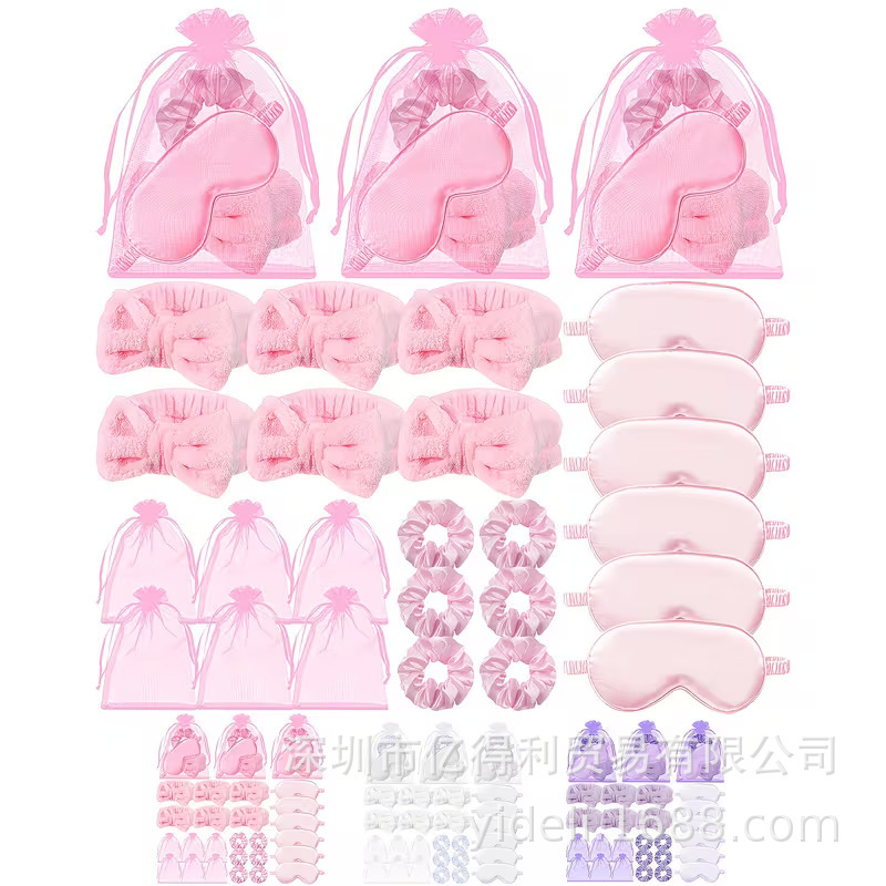 Cross-Border Hot-Selling Spa Party Headband, Satin Hair Tie, Eye Mask, Gauze Bag Set, Overnight Birthday Wedding Gift Package Cross-Border Hot-Selling Spa Party Headband, Satin Hair Tie, Eye Mask, Gauze Bag Set, Overnight Birthday Wedding Gift Package