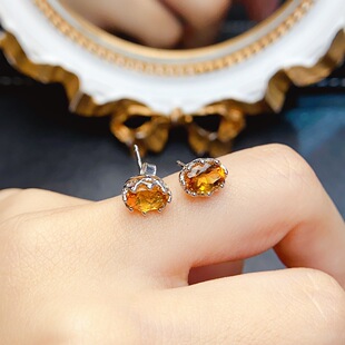 New natural citrine earrings S925 silver inlaid main stone 5*7mm Joker net red explosions women's jewelry wholesale