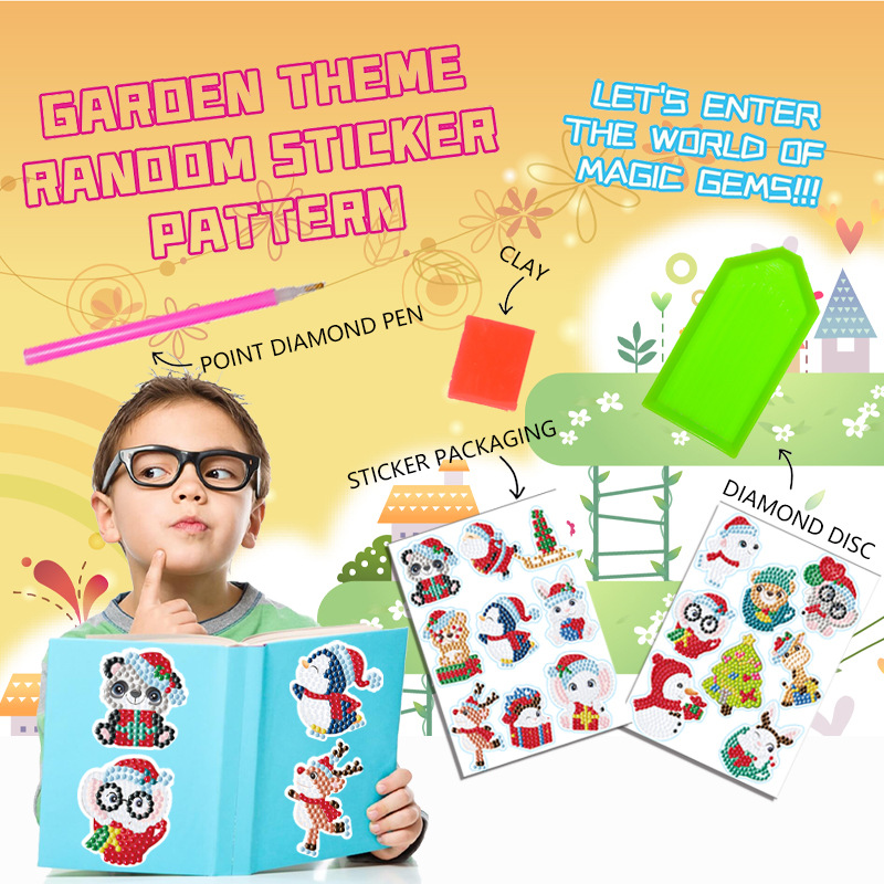 Venta caliente dibujos animados Navidad muñeco de nieve pintura de diamantes pegatinas gratis pegatinas de bricolaje pegatinas de pared de mampostería pegatinas hechas a mano para niños diamantes redondos