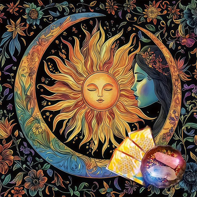 タロットテーブルクロスTarot Tablecloth布マット月相太陽花卉太陽生命樹ベルベットテーブルクロス|undefined