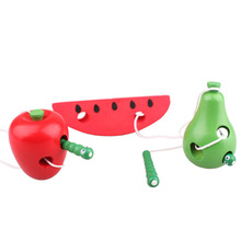梨穿线玩具吃苹果锻炼早教教具木制西瓜虫水果儿童手眼协调