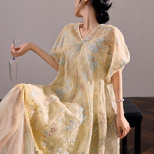 国风春夏新款高端绣花刺绣蕾丝轻奢吊带连衣裙两件套女 ZX款N4001