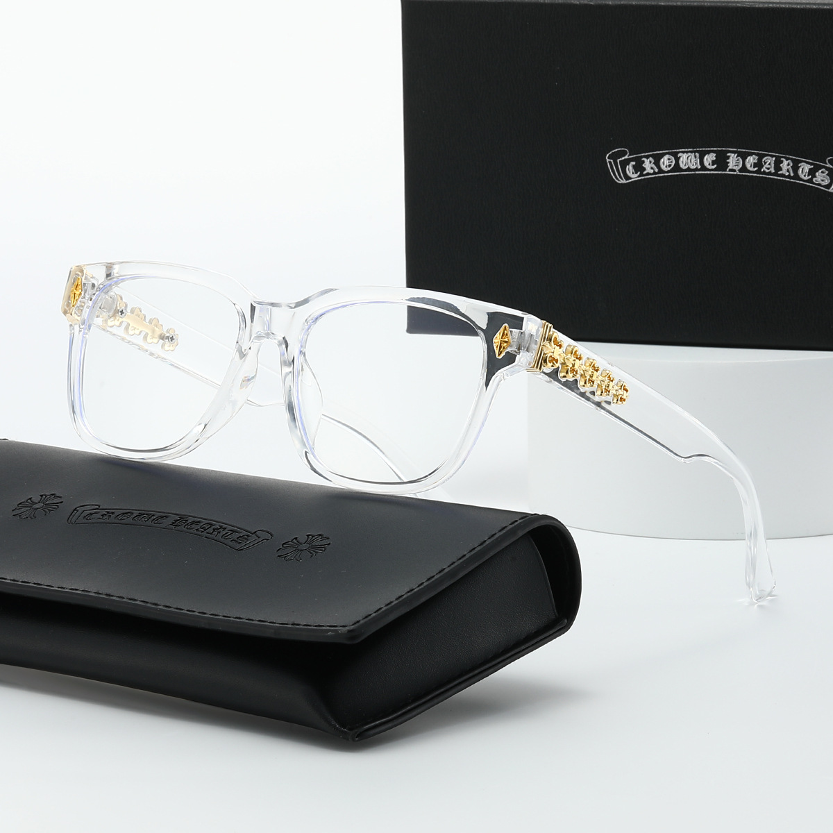 Chrome Hearts Square-Frame Acetate Eyeglasses Crystal Gold (COX UCKER)