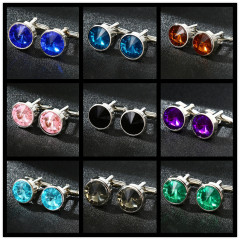 Silver round multicolor fashionable gemstone crystal cufflinks for men and women shirts cuffs cufflinks fashionable literary trend wholesale