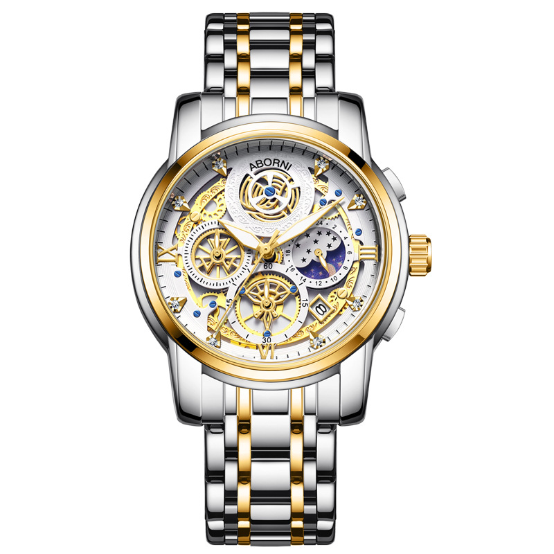 Foreign Trade Explosions Watch Men's Fine Steel Multifunctional Quartz Watch Dial Non-mechanical Watch Flower Men's Watch