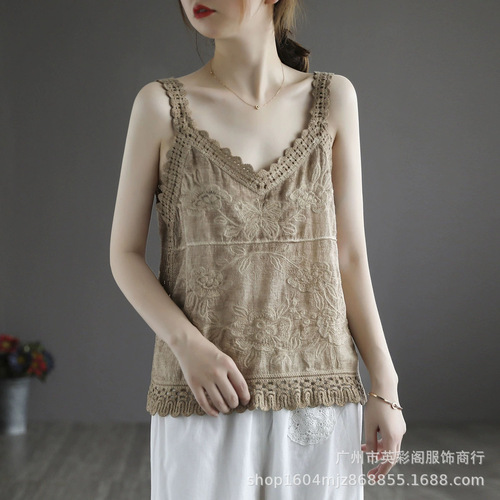 New Lace Shirt Vest Women's Hollow-Out Blouse Cleverly Designed Top for Women Spring Unique and Trendy Camisole for Women
