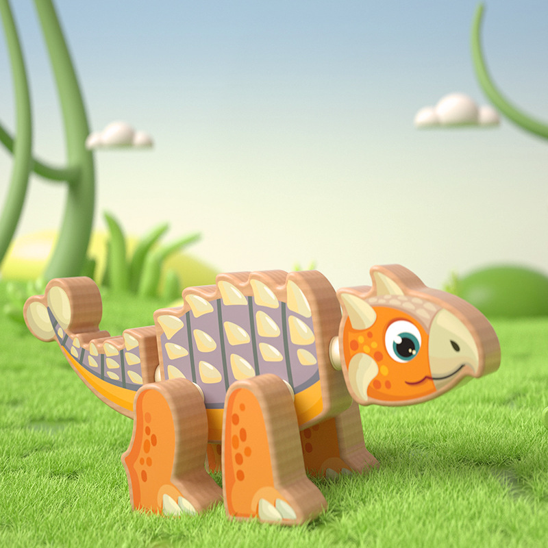 01 Rompecabezas de dinosaurios jurásicos-Ankylosaurus (naranja y azul)