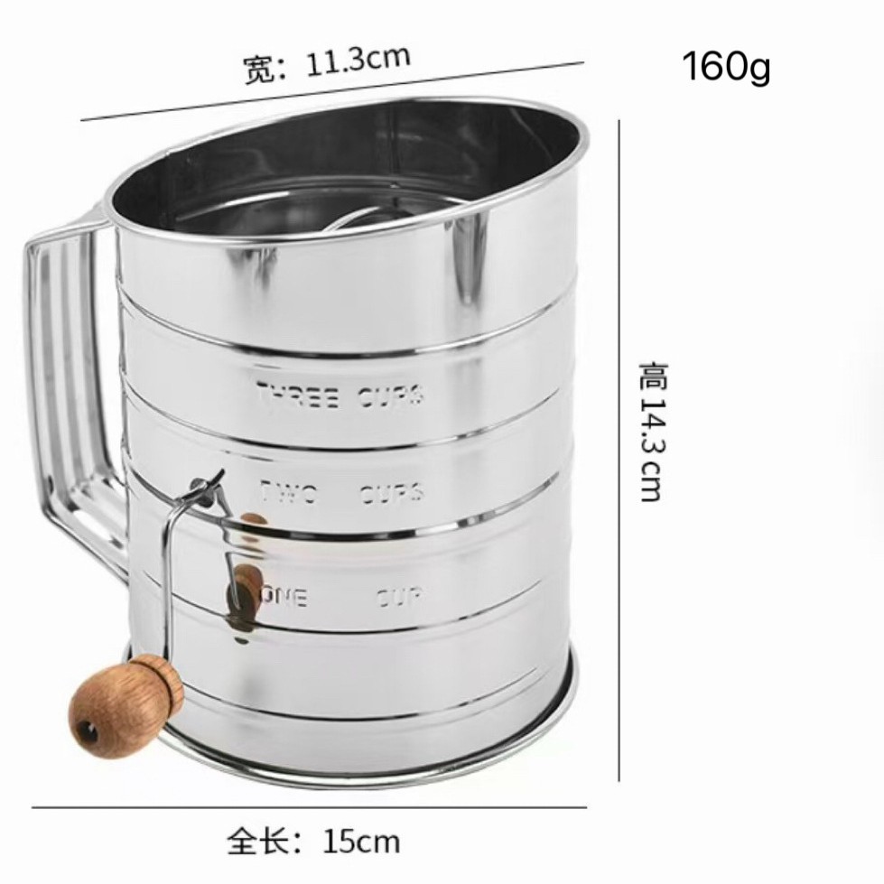 Tamiz de harina semiautomático tipo taza de mano transfronteriza tamiz de acero inoxidable tamiz de harina tamiz de azúcar en polvo tamiz de muestra herramienta para hornear