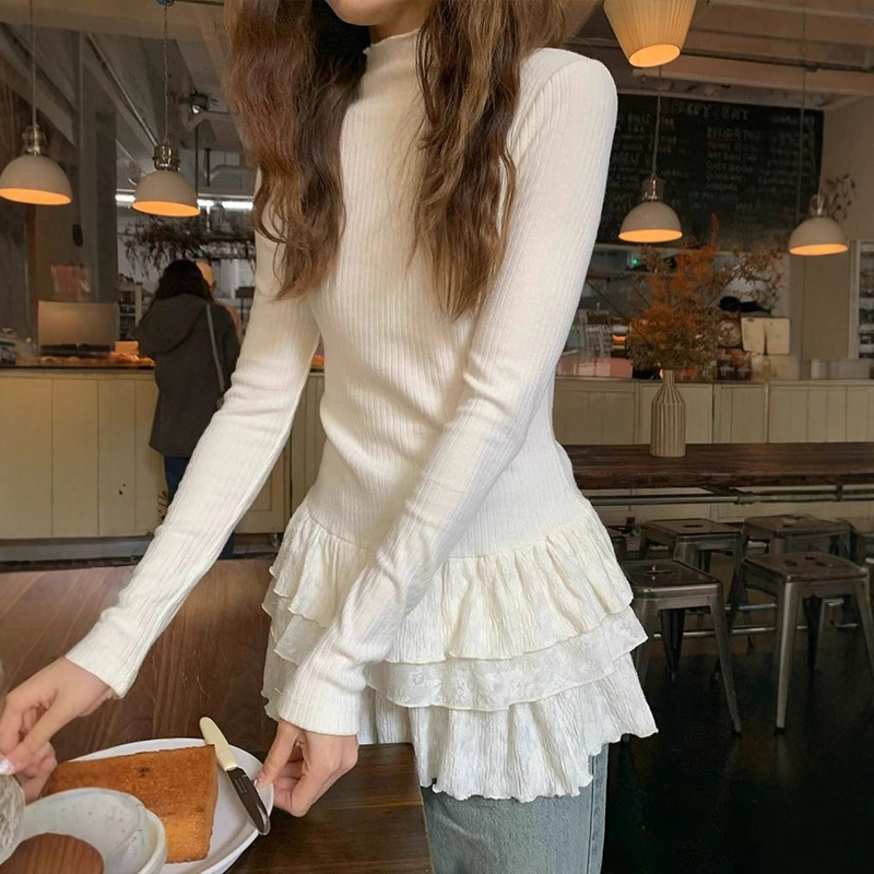 Unique and Beautiful European-Style Long-Sleeved T-Shirt Autumn and Winter New German Velvet Inner Wear Slimming Look Half Turtleneck Top Ins