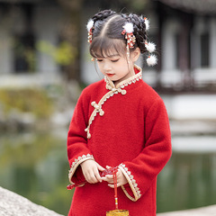 Children's qipao winter performance dress with ethnic style for girls, Chinese style Hanfu for babies, padded cashmere evening dress for New Year's celebration
