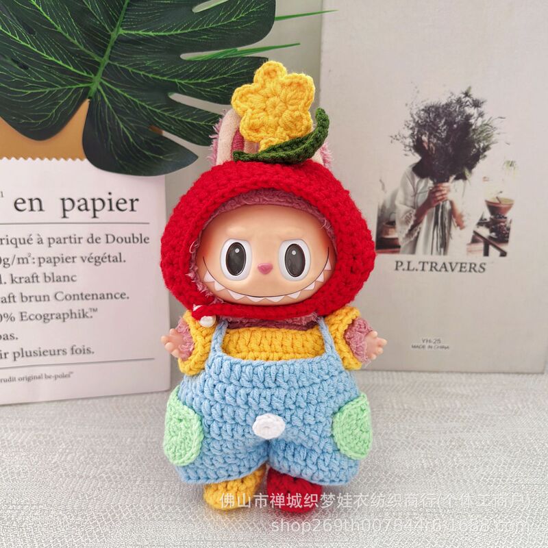 Labubu First, Second and Third Generation Doll Clothes 17cm Vinyl Doll Labubu Fruit Baby Clothes Hand-Crocheted Replacement