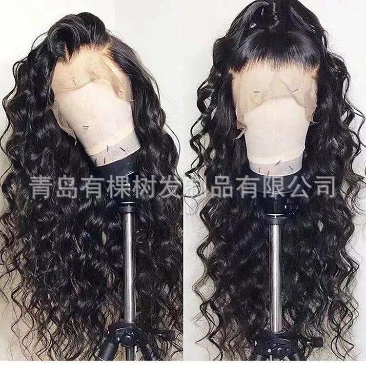 Peluca de rizos pequeños de encaje frontal de mujer europea y americana Peluca de rizos largos de fibra química mate pelucas de media mano