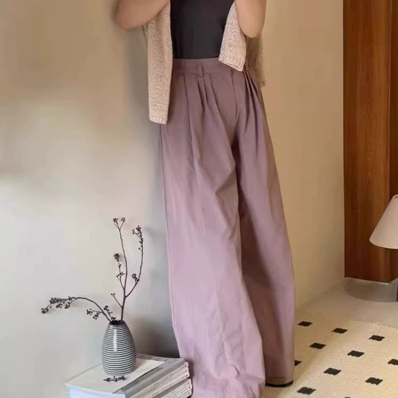 Фиолетовые повседневные широкие брюки больших размеров для женщин, летние свободные тонкие утягивающие прямые укороченные брюки-шаровары с высокой талией
