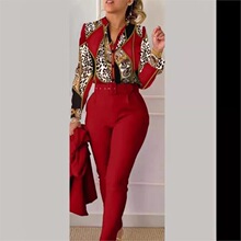 P 90065 Printed Flounce Sleeve Top Set ӡ�����~�����b ��