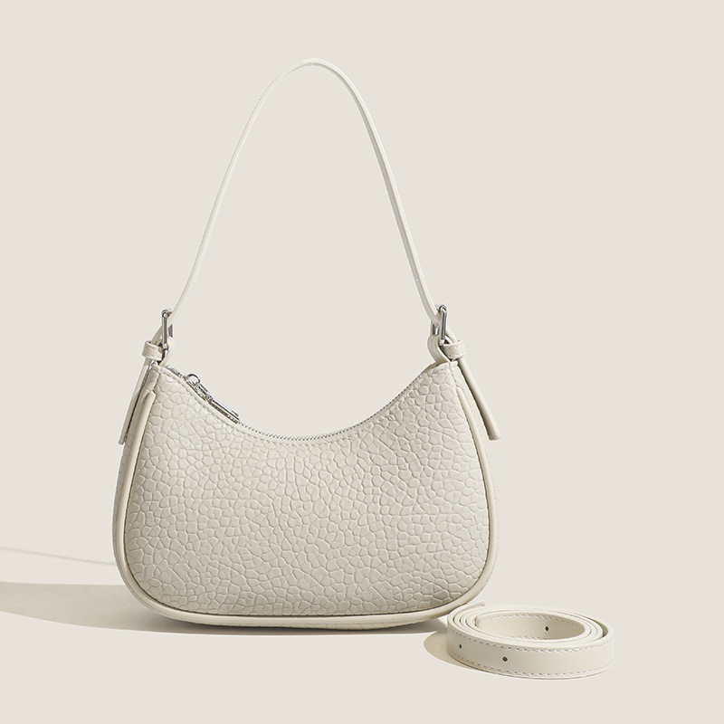 Fashionable Retro Stone Pattern British College Style Saddle Bag Armpit Simple Zipper Shoulder Crossbody Baguette Bag