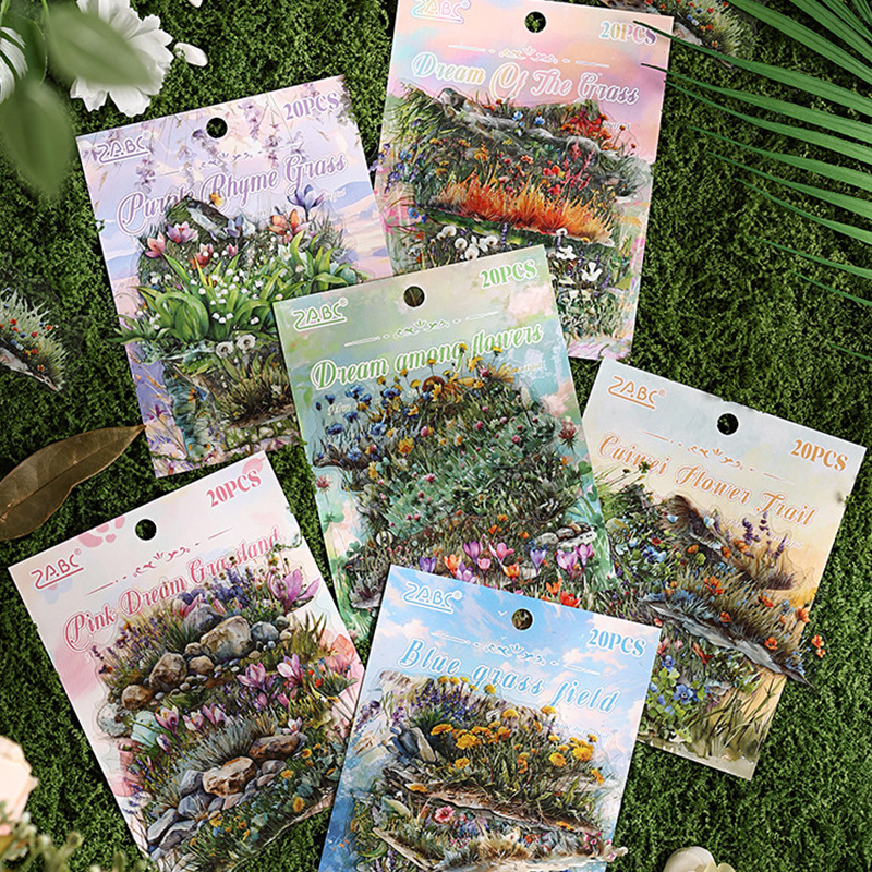Luye Fangzong Series Paquete de papel adhesivo impermeable PET 20 hojas en flores retro Planta verde carpa de mano pegatinas decorativas de paisajismo