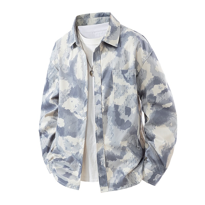 Cross-border foreign trade American-style camouflage shirt for men, high-end, stylish and cool, autumn long-sleeve shirt, tie-dye jacket