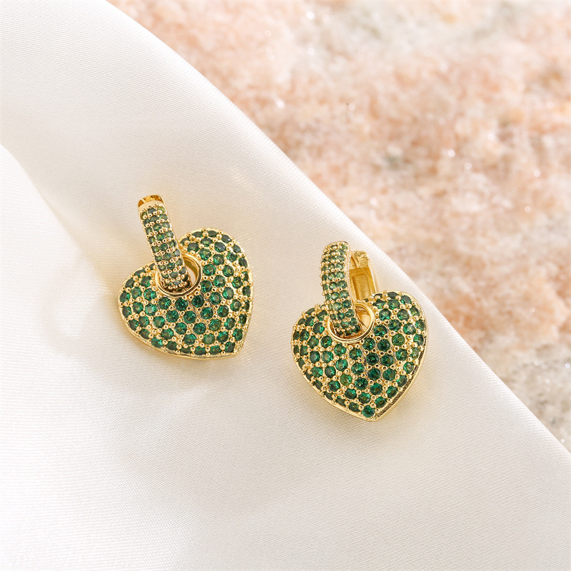 Moda japonesa y coreana elegante pequeña mujer llena de diamantes de circón micro incrustaciones melocotón corazón amor pendientes de oreja hebilla joyería femenina