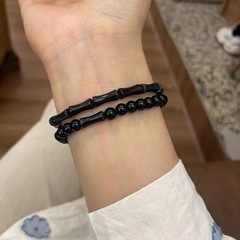 国風黒竹節ブレスレット新中国式二重竹節小衆個性デザイン感手串中性風男女同金