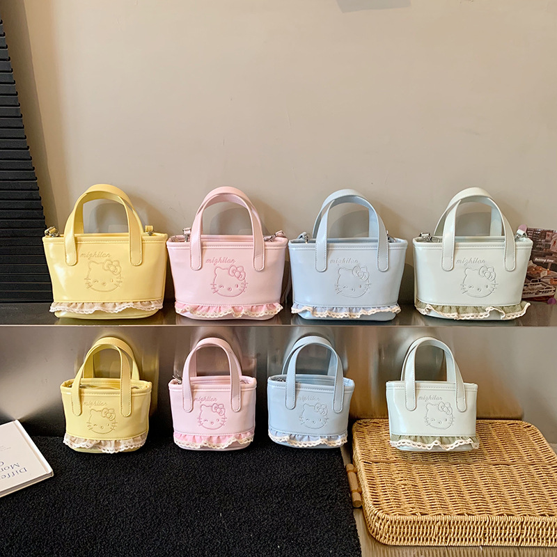 Children's Cat Handbag Mini Parent-Child Lace Cute Princess Spring and Summer New Style Vegetable Basket Embroidered Crossbody Bag for Girls