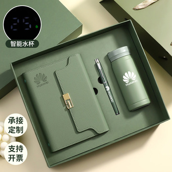 哇噢商务PU皮记事本精美礼盒装A6活页笔记本保温杯套装记录本定制
