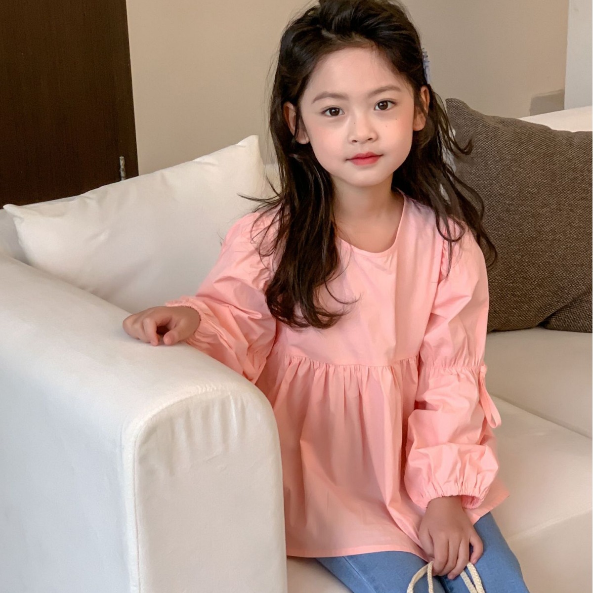INS ropa para niños 2024 primavera niña lazo cinta camisa de manga larga de la muñeca media y grande niños niñas camisa de estilo coreano top