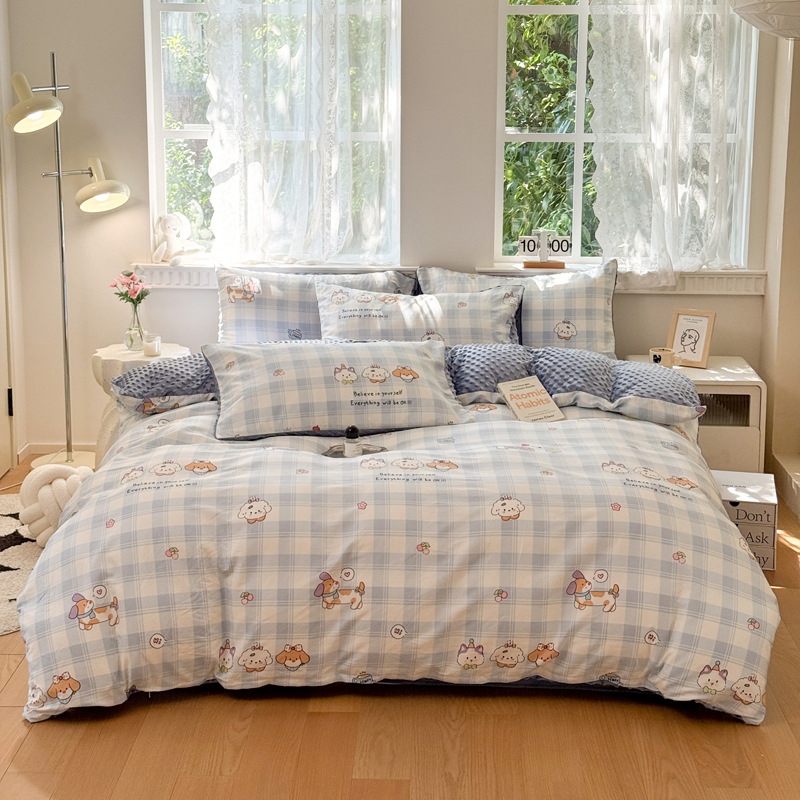 2025 New Ab Version Cotton Bean Velvet Baby Velvet Milk Velvet Four-Piece Student Dormitory Bed Sheets Three-Piece Set