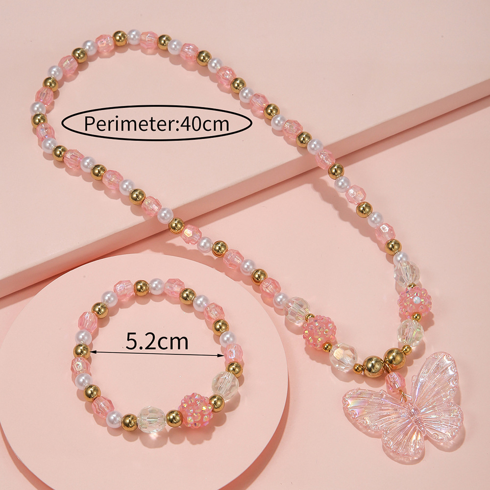 Sweet Butterfly Arylic Beaded Kidu0027S Bracelets Necklace 2 Piece Set