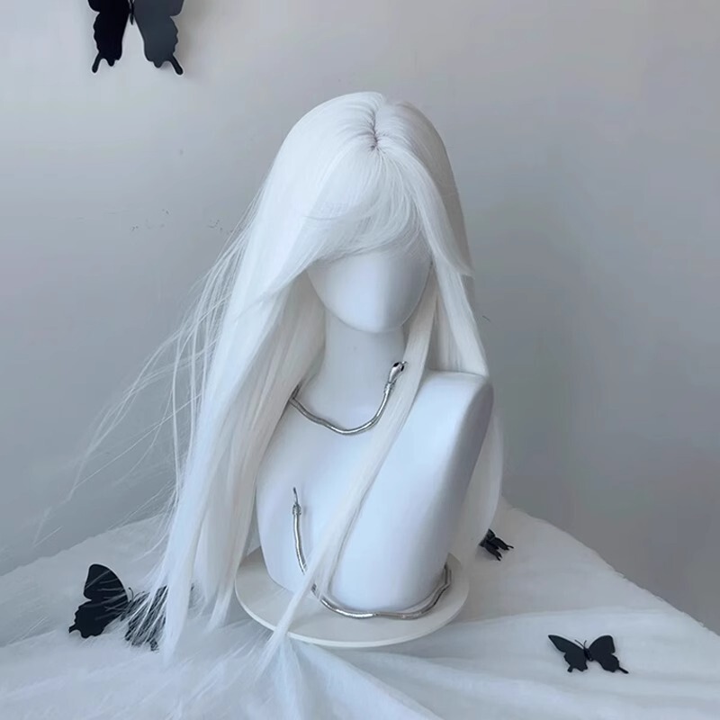 [Ice Queen] Pure White Lolita Wig Women's Universal cos Secondary Long Straight Hair Full Top Headgear