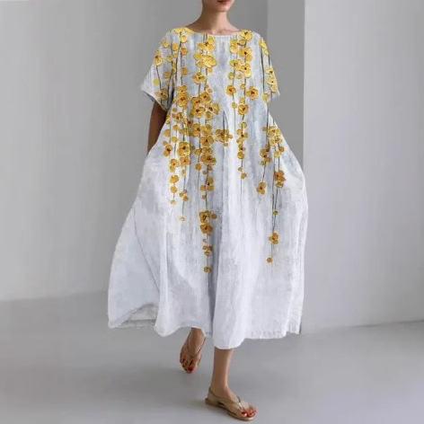 2026 Model Tk Independent Site 3D Printed Cross-Border New Round-Neck Women's Dress Factory Direct Sale Short-Sleeve Elegant Style