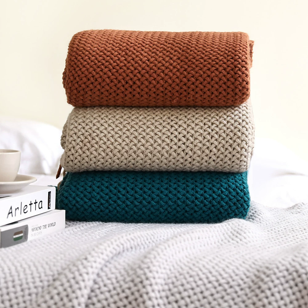 Одеяло для дивана в скандинавском стиле Одеяло Вязаное одеяло Одеяло с шалью Сплошное цветное одеяло Трансграничное полотенце для хвоста кровати Шерстяное полотенце для дивана