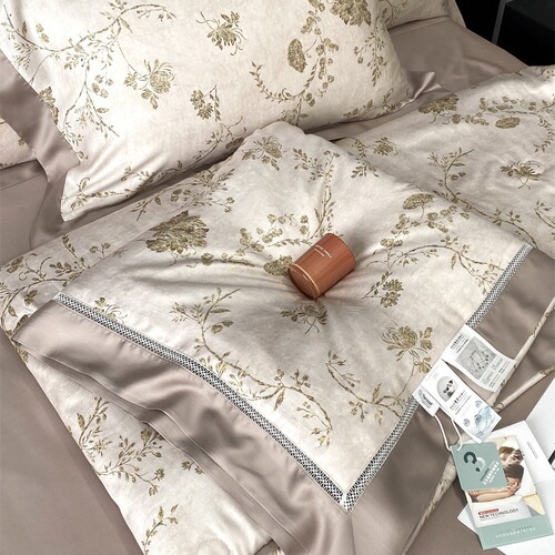 Summer 60-count Tencel hyaluronic acid summer quilt four-piece pastoral flower cool silky washable air-conditioned thin quilt