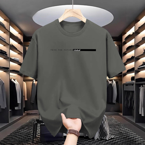 Men's Pure Cotton Casual Loose Fit Large Letter Print Crew Neck Short Sleeve T-Shirt Top Streetwear Suitable For Both Men And Women