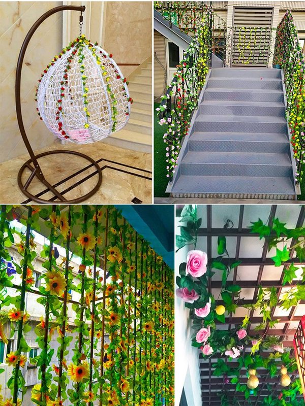模擬バラの花の籐の天井装飾造花の蔓が暖房、エアコン、水道管をカバーし、プラスチック植物を巻き付ける|undefined