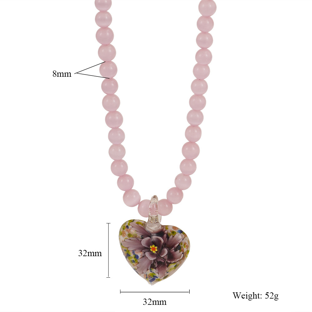 Women's Gender Simple Style Classic Style Heart Shape Cat's Eye Stone Glass Beaded Chain Beaded Necklaces Wholesale