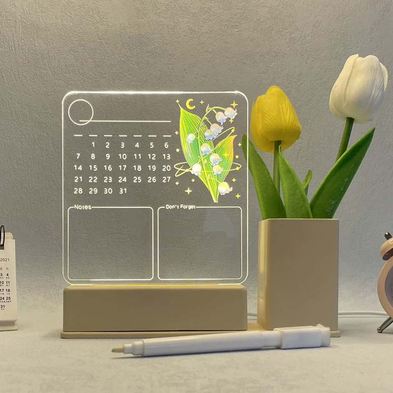Pens holder, night light, calendar, acrylic board, LED lantern for bed, 3D