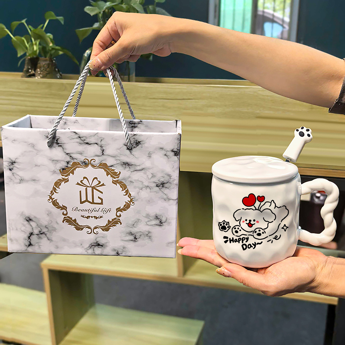 Cute Ins-Style Cartoon Puppy Mug, Birthday Gift for Girls, Ceramic Couple Water Cup, Gift for Boys