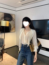 2025早秋新款小个子女装高级感贵气姐姐蕾丝花边雪纺透透衬衫