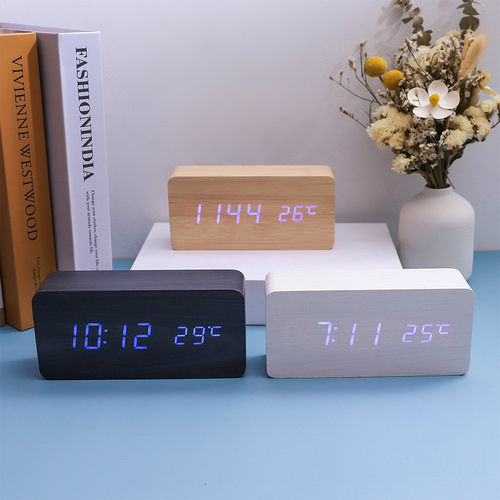 Creative Multifunction Sound Control Wooden Clock Home Simple Wood Clock Multifunction Student Gift Electronic Clock