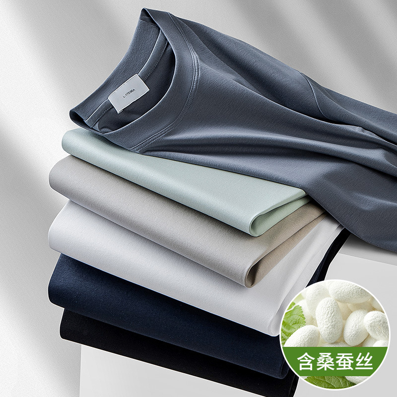 Ice Oxygen Mulberry Silk Short-Sleeved T-Shirt for Men, High-Quality Liquid Ammonia Cooling Antibacterial Casual T-Shirt for Summer 2025