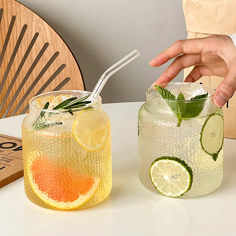 Inswind Red Hot Restaurant Taza de vidrio resistente al calor Taza de menú de frutas de gran capacidad Taza de café de hielo americano Taza de bebida de jugo