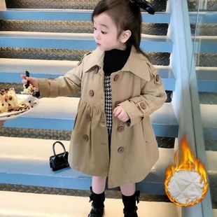 Autumn and Winter Women's Children's Wear Trenchcoat Coat Baby Stylish Children's Personalized Trendy Brand Korean-style Thickened Quilted Double-breasted Coat