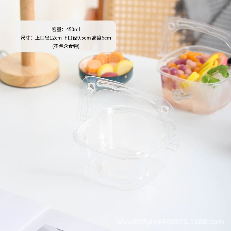 Caja de embalaje de corte de frutas Pastel de postre recién cortado Camping Picnic Excursión de primavera Caja de embalaje desechable portátil transparente