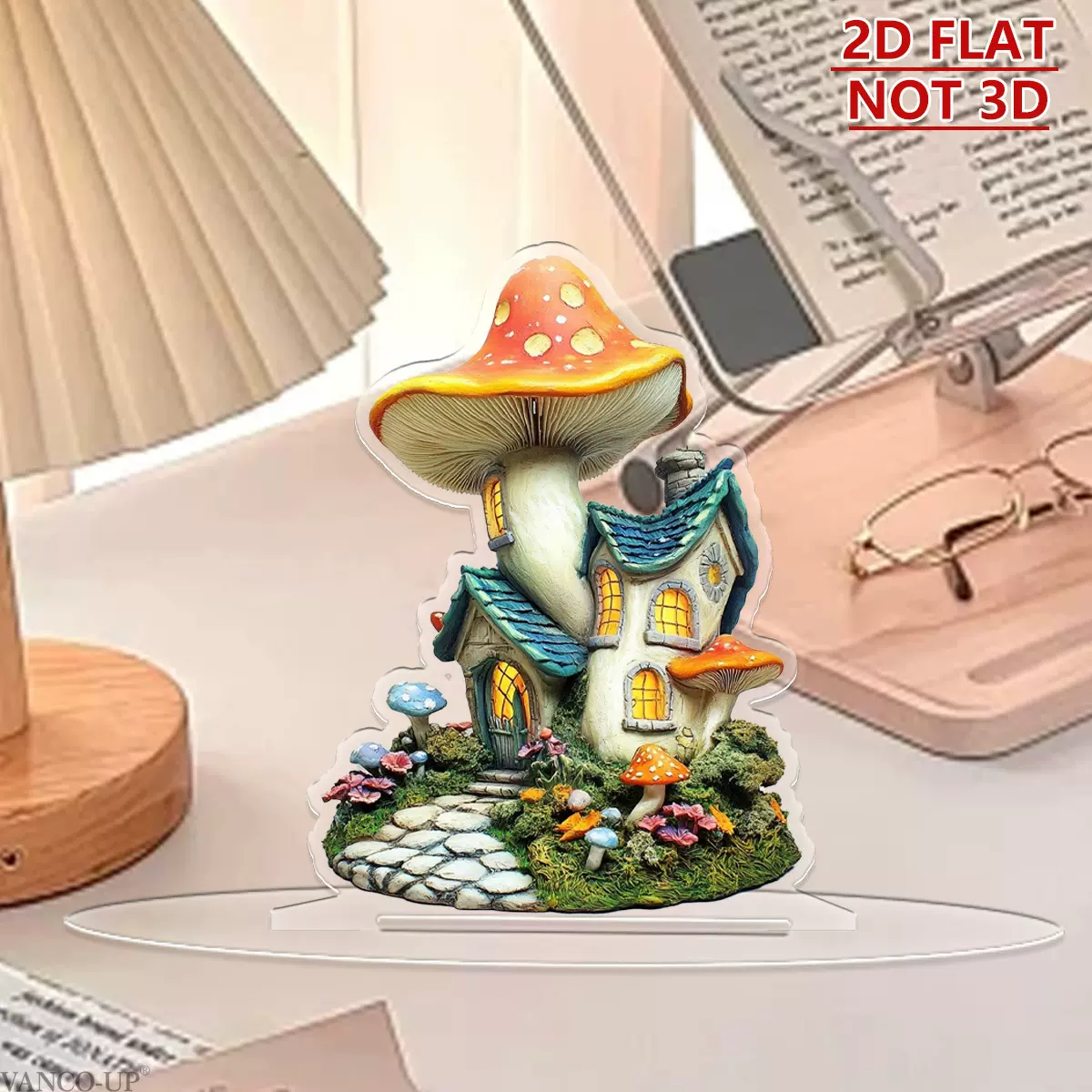 新款萌趣动物蘑菇屋2D装饰摆件家居客厅卧室摆件亚克力工艺装饰品