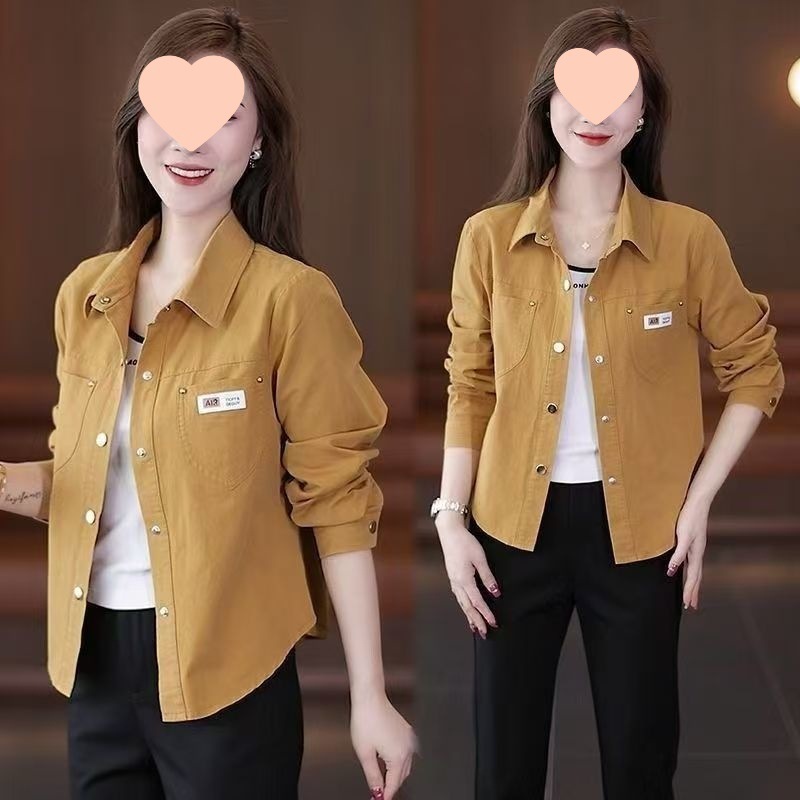 休闲外套女短款年春秋新款小个子时尚洋气宽松棉衬衫上衣潮|undefined