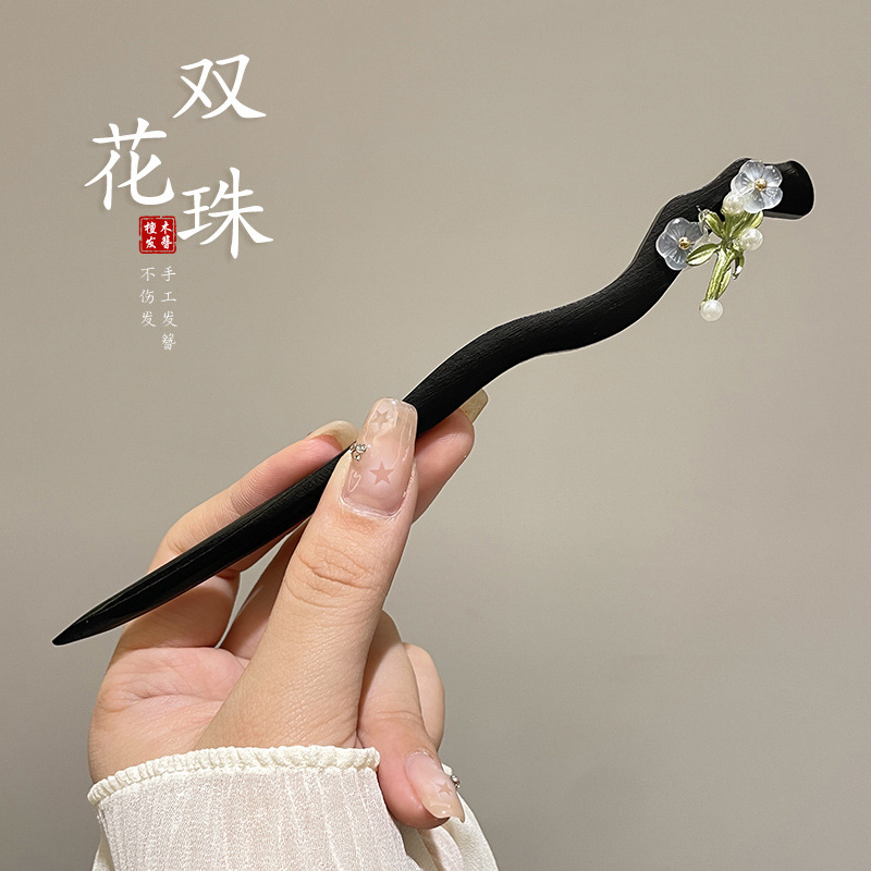 中国风韵味！国风桃木花朵发簪！新中式高级感盘发钗子气质发饰|undefined