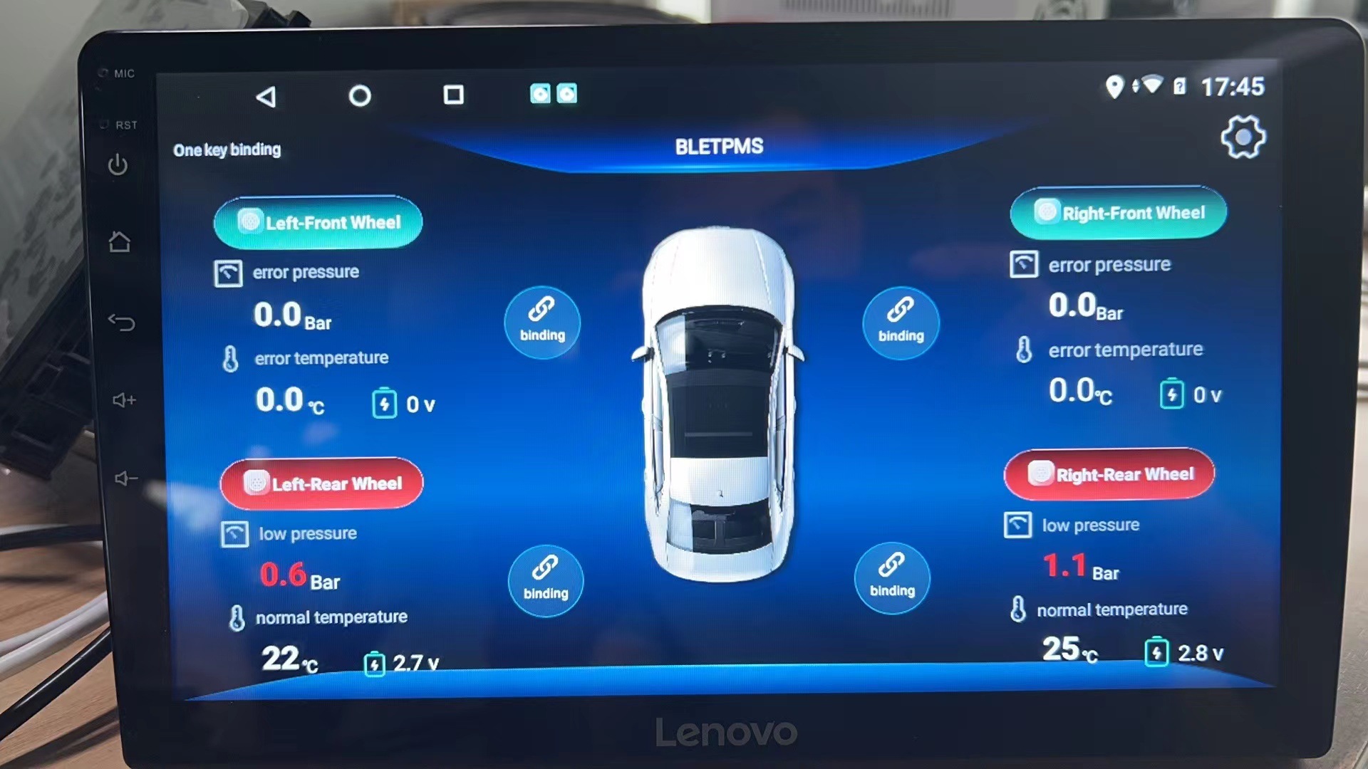 Android navigation car USB tire pressure monitor system TPMS internal and external tire pressure tire temperature support mobile phone display