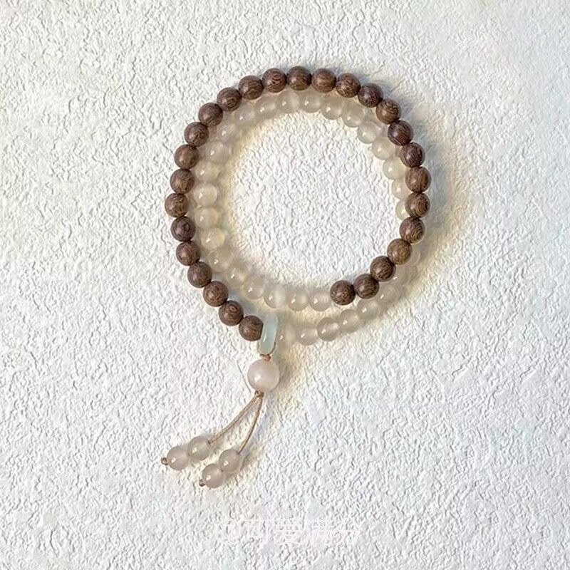 New Trendy Chinese-Style Double-Layer Wood Grain Beaded Bracelet Niche Artistic Style Friendship Gift Jewelry